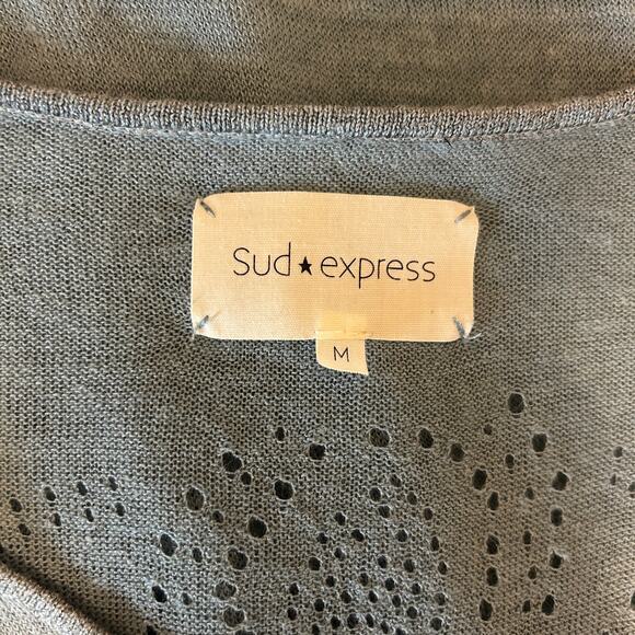 Sud Express Women Top M Blue Back Laser Cut Design Cottagecore Coastal‎ Beachy - Picture 2 of 10